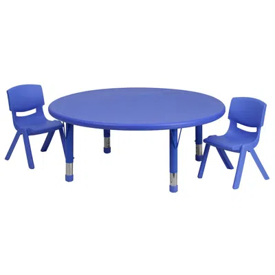 Flash Furniture 45'' Round Blue Plastic Height Adjustable Activity Table Set With 2 Chairs