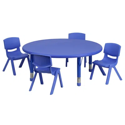 Flash Furniture 45'' Round Blue Plastic Height Adjustable Activity Table Set With 4 Chairs