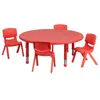 Flash Furniture 45'' Round Red Plastic Height Adjustable Activity Table Set With 4 Chairs In Red