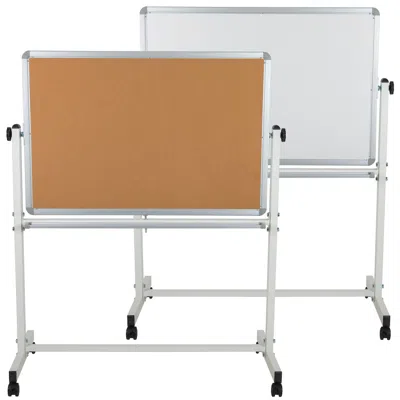 Flash Furniture 45.25"w X 54.75"h Reversible Mobile Board And White Board With Pen Tray