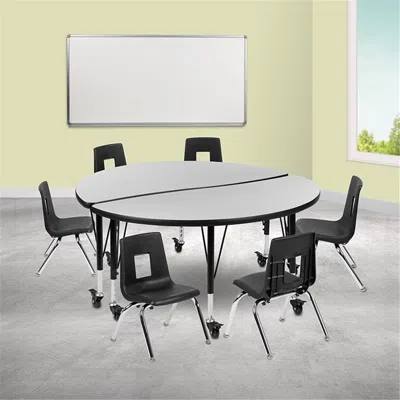 Flash Furniture 47.5 In. Mobile Circle Wave Flexible Laminate Activity Table Set With 12 In. Student Stack Chairs Gr