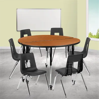 Flash Furniture 47.5 In. Mobile Circle Wave Flexible Laminate Activity Table Set With 18 In. Student Stack Chairs Oa In Multi