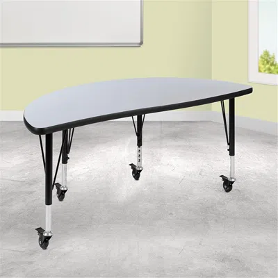 Flash Furniture 47.5 In. Mobile Half Circle Wave Flexible Collaborative Thermal Laminate Activity Table With Height  In Gray