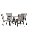 Flash Furniture 5 Piece Set - 31.5" Tempered Glass Patio Table, 4 Brown Stack Chairs In Gray