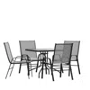 Flash Furniture 5 Piece Set - 31.5" Tempered Glass Patio Table, 4 Gray Stack Chairs In Gray