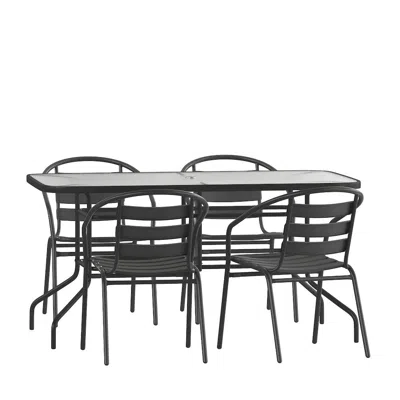 Flash Furniture 5 Piece Set - 55" Tempered Glass Patio Table - 4 Black Metal Chairs
