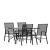 Flash Furniture 5 Piece Set - 55" Tempered Glass Patio Table, 4 Black Stack Chairs In Black
