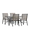 Flash Furniture 5 Piece Set - 55" Tempered Glass Patio Table, 4 Brown Stack Chairs In Gray