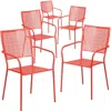 Flash Furniture 5 Pk. Red Indoor-outdoor Steel Patio Arm Chair With Square Back In Red