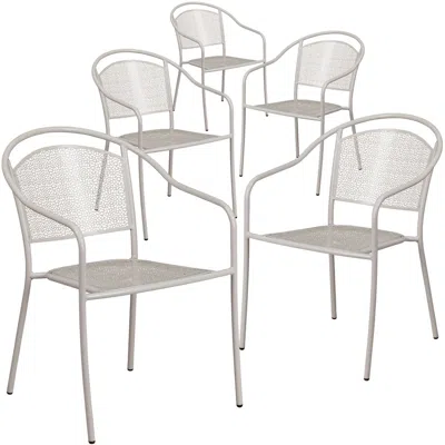 Flash Furniture 5 Pk. Silver Indoor-outdoor Steel Patio Arm Chair With Round Back In White