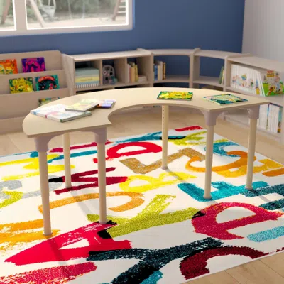 Flash Furniture 59 In. Bright Beginnings Commercial Grade Wooden Half Circle Adjustable Height Classroom Activity Ta In Neutral