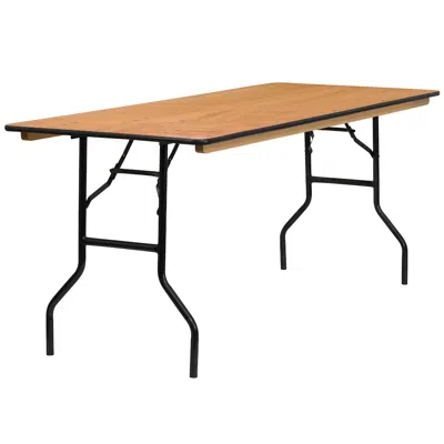 Flash Furniture 6-foot Rectangular Wood Folding Banquet Table With Clear Coated Finished Top In Brown