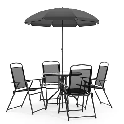 Flash Furniture 6 Piece Black Patio Garden Set With Umbrella Table And Set Of 4 Folding Chairs
