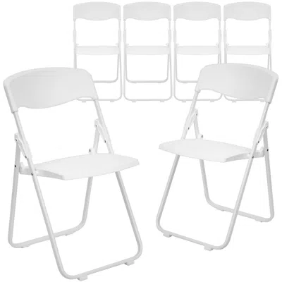 Flash Furniture 6 Pk. 880 Lb. Capacity White Plastic Folding Chair With Ganging Brackets