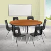 Flash Furniture 60 In. Circle Wave Flexible Laminate Activity Table Set With 16 In. Student Stack Chairs Oak & Black