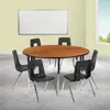 Flash Furniture 60 In. Circle Wave Flexible Laminate Activity Table Set With 16 In. Student Stack Chairs Oak & Black