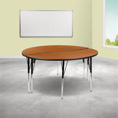 Flash Furniture 60 In. Circle Wave Flexible Thermal Laminate Activity Table Set With Standard Height Adjustable Legs In Brown