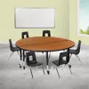 Flash Furniture 60 In. Mobile Circle Wave Flexible Laminate Activity Table Set With 14 In. Student Stack Chairs Oak 