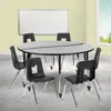 Flash Furniture 60 In. Mobile Circle Wave Flexible Laminate Activity Table Set With 18 In. Student Stack Chairs Grey