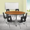 Flash Furniture 60 In. Mobile Circle Wave Flexible Laminate Activity Table Set With 14 In. Student Stack Chairs Oak 