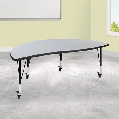 Flash Furniture 60 In. Mobile Half Circle Wave Flexible Collaborative Thermal Laminate Activity Table With Height Ad In Gray