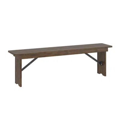 Flash Furniture 60" X 12" Antique Rustic Antique Solid Pine Farmhouse Folding Bench In Brown
