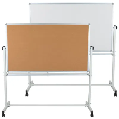 Flash Furniture 62.5"w X 62.25"h Reversible Mobile Board And White Board With Pen Tray In Brown