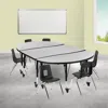 Flash Furniture 76 In. Mobile Oval Wave Flexible Laminate Activity Table Set With 12 In. Student Stack Chairs Grey &