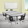 Flash Furniture 76 In. Mobile Oval Wave Flexible Laminate Activity Table Set With 12 In. Student Stack Chairs Grey &