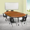 Flash Furniture 76 In. Mobile Oval Wave Flexible Laminate Activity Table Set With 18 In. Student Stack Chairs Oak &