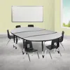 Flash Furniture 86 In. Mobile Oval Wave Flexible Laminate Activity Table Set With 12 In. Student Stack Chairs Grey &