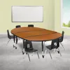 Flash Furniture 86 In. Mobile Oval Wave Flexible Laminate Activity Table Set With 12 In. Student Stack Chairs Oak &
