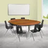 Flash Furniture 86 In. Mobile Oval Wave Flexible Laminate Activity Table Set With 18 In. Student Stack Chairs Oak &