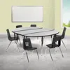 Flash Furniture 86 In. Mobile Oval Wave Flexible Laminate Activity Table Set With 14 In. Student Stack Chairs Grey &