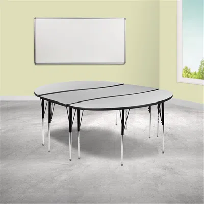 FLASH FURNITURE 86 IN. OVAL WAVE FLEXIBLE THERMAL LAMINATE ACTIVITY TABLE SET WITH STANDARD HEIGHT ADJUSTABLE LEGS G