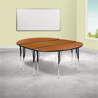 Flash Furniture 86 In. Oval Wave Flexible Thermal Laminate Activity Table Set With Standard Height Adjustable Legs O In Brown