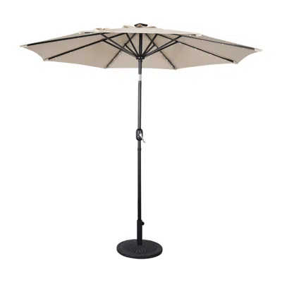 Flash Furniture 9 Ft Round Umbrella With 32 Solar Led Lights And Crank In Tan In Neutral