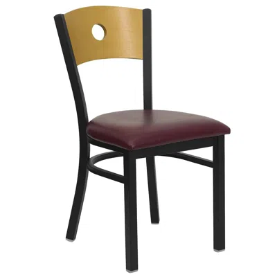 Flash Furniture Ack Metal Restaurant Chair - Natural Wood Back, Burdy Vinyl Seat In Black