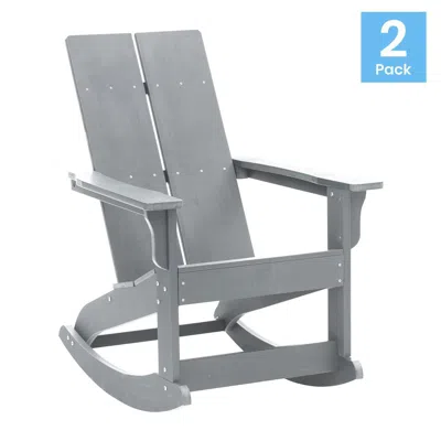 Flash Furniture All-weather 2-slat Poly Resin Rocking Adirondack Chair In Gray - Set Of2