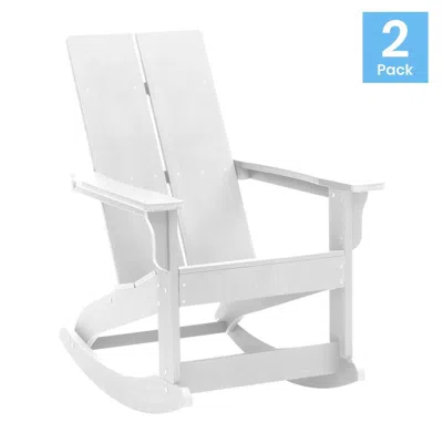 Flash Furniture All-weather 2-slat Poly Resin Rocking Adirondack Chair In White - Set Of2
