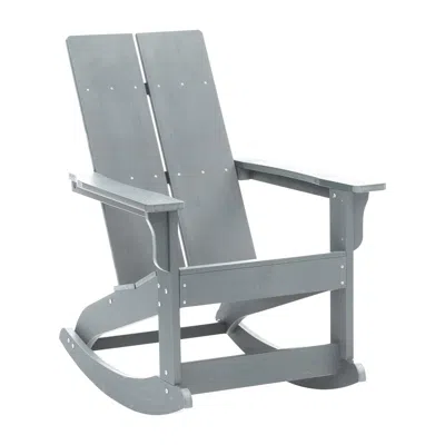 Flash Furniture All-weather 2-slat Poly Resin Wood Rocking Adirondack Chair In Gray