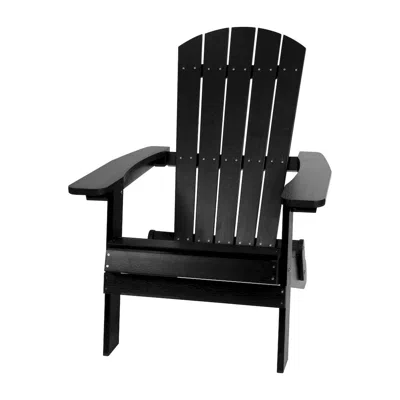 Flash Furniture All-weather Poly Resin Indoor/outdoor Folding Adirondack Chair In Black