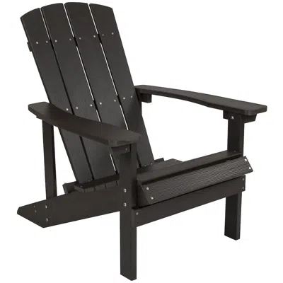 Flash Furniture All-weather Poly Resin Wood Adirondack Chair In Slate Gray In Black