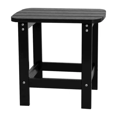 Flash Furniture All-weather Poly Resin Wood Adirondack Side Table In Black
