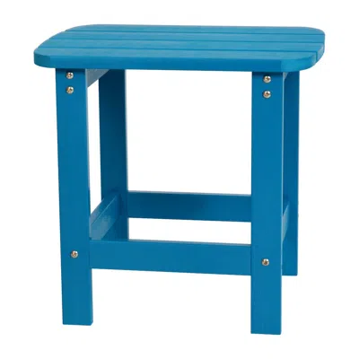 Flash Furniture All-weather Poly Resin Wood Adirondack Side Table In Blue