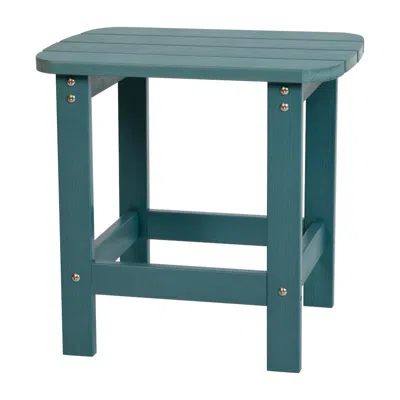 Flash Furniture All-weather Poly Resin Wood Adirondack Side Table In Sea Foam In Green