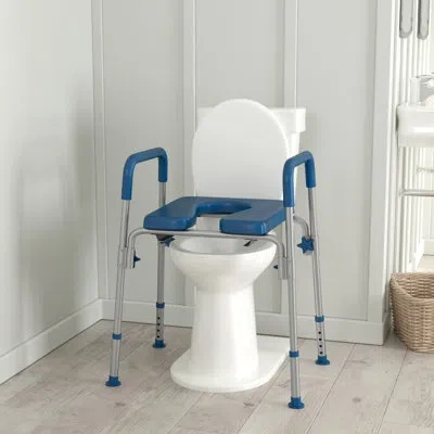 Flash Furniture Alleria Height Adjustable Multifunctional Heavy Duty Commode And Shower Chair In Silver;blue
