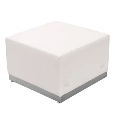 Flash Furniture Alon Melrose White Leathersoft Ottoman With Brushed Stainless Steel Base