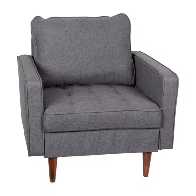 Flash Furniture Armchair With Tufted Faux Linen Upholstery, Solid Wood Legs In Dark Gray