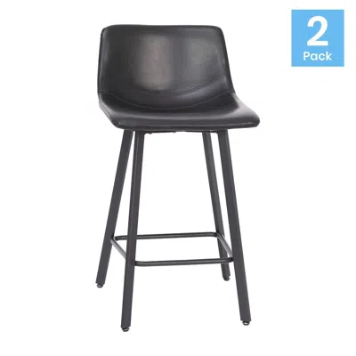 Flash Furniture Armless 24 Inch Counter Height Stools With Footrests In Black, Set Of 2